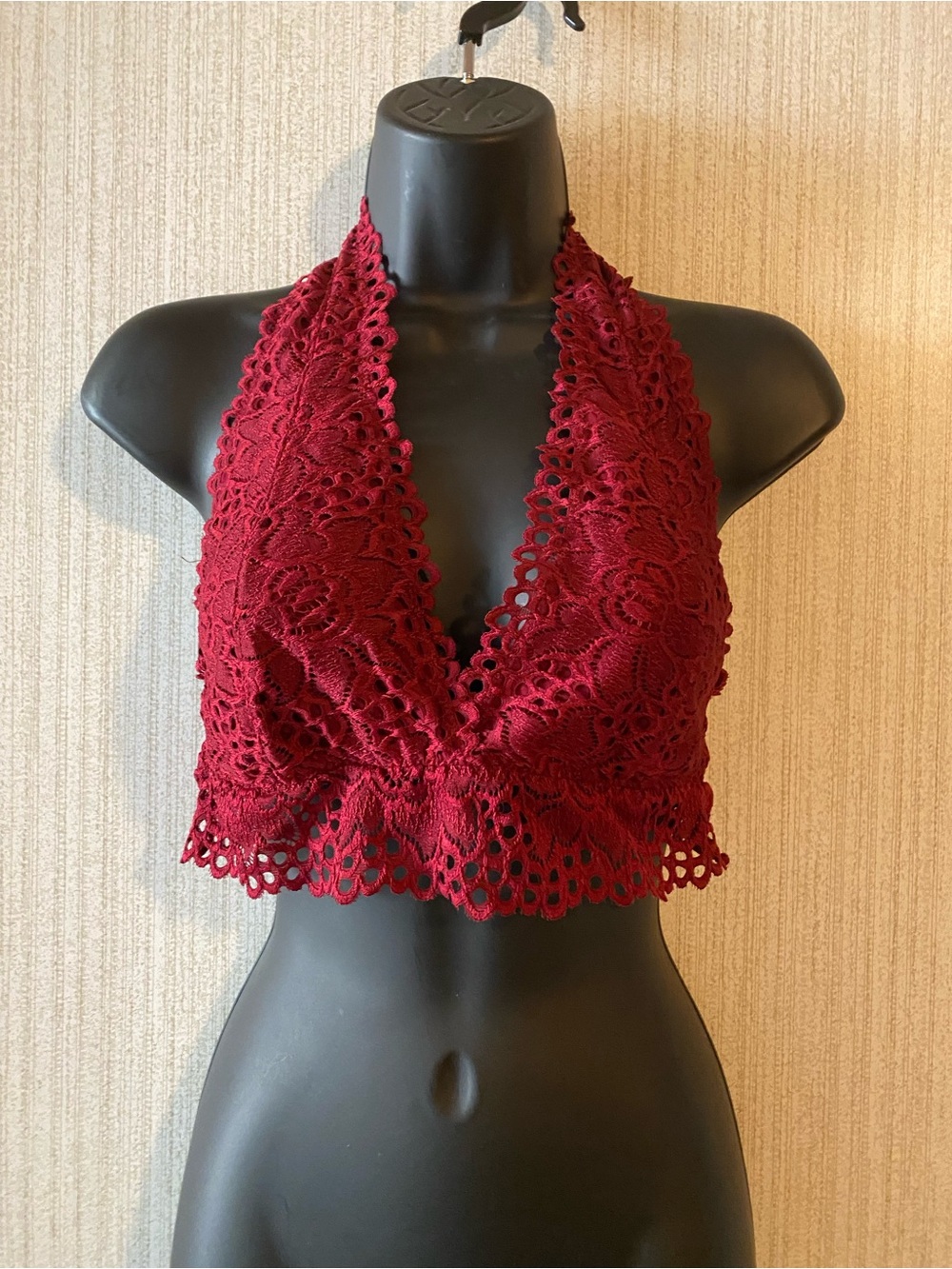 Zenana Outfitters Burgundy Lace Halter Bralette